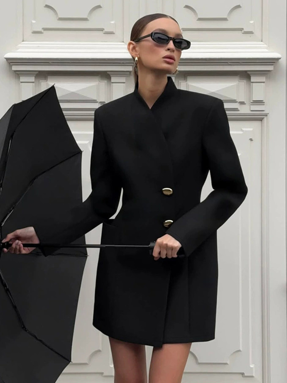 Forever 21 Slim Black Cinch Waist Long Sleeve Blazer Dress